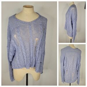 Double Zero Sz S Open Knit Sweater Distressed Lavender Slouchy